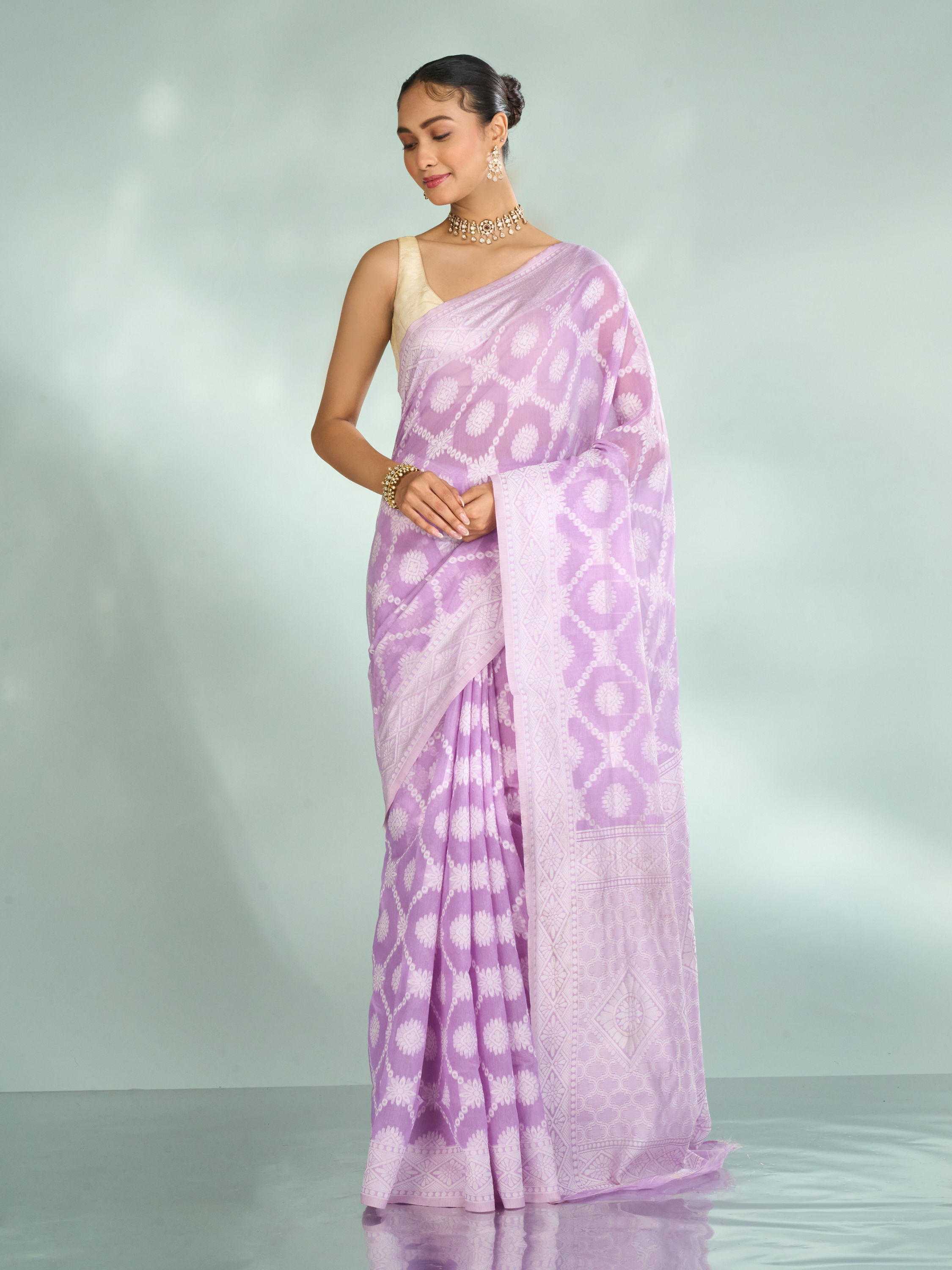 Mohey Women Lilac Elegance Art Silk Saree