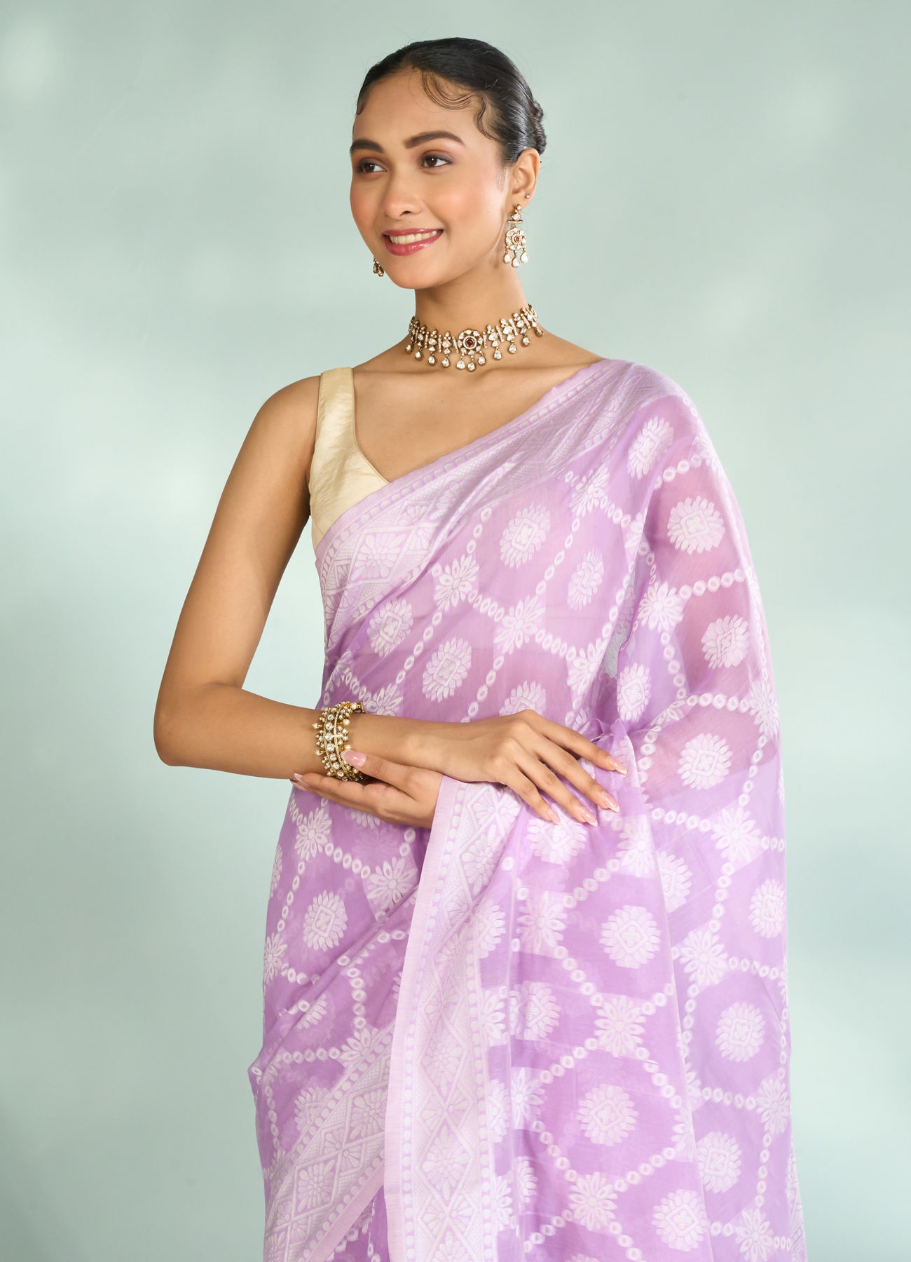 Mohey Women Lilac Elegance Art Silk Saree