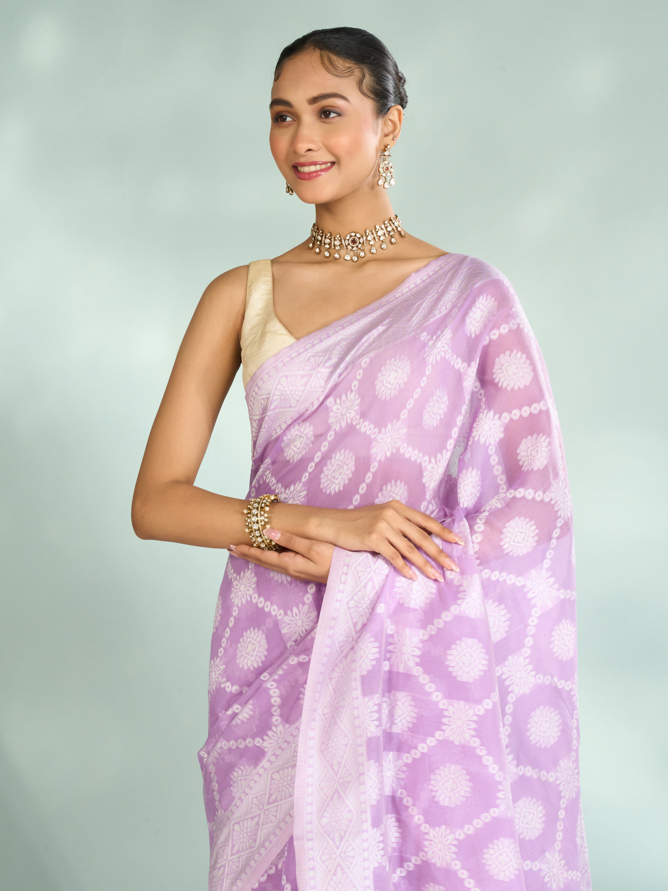 Mohey Women Lilac Elegance Art Silk Saree