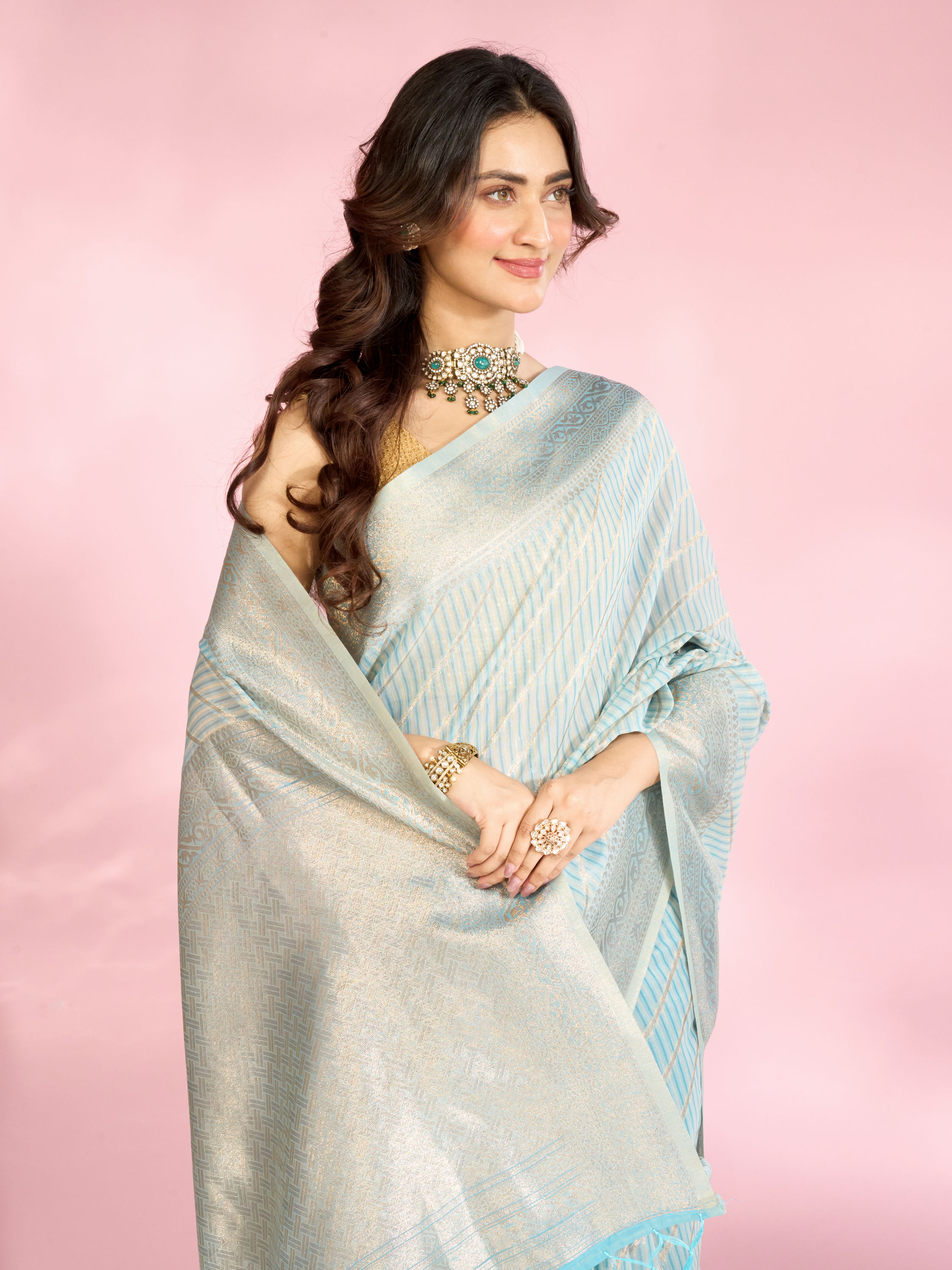 Mohey Women Ethereal Light Blue Saree