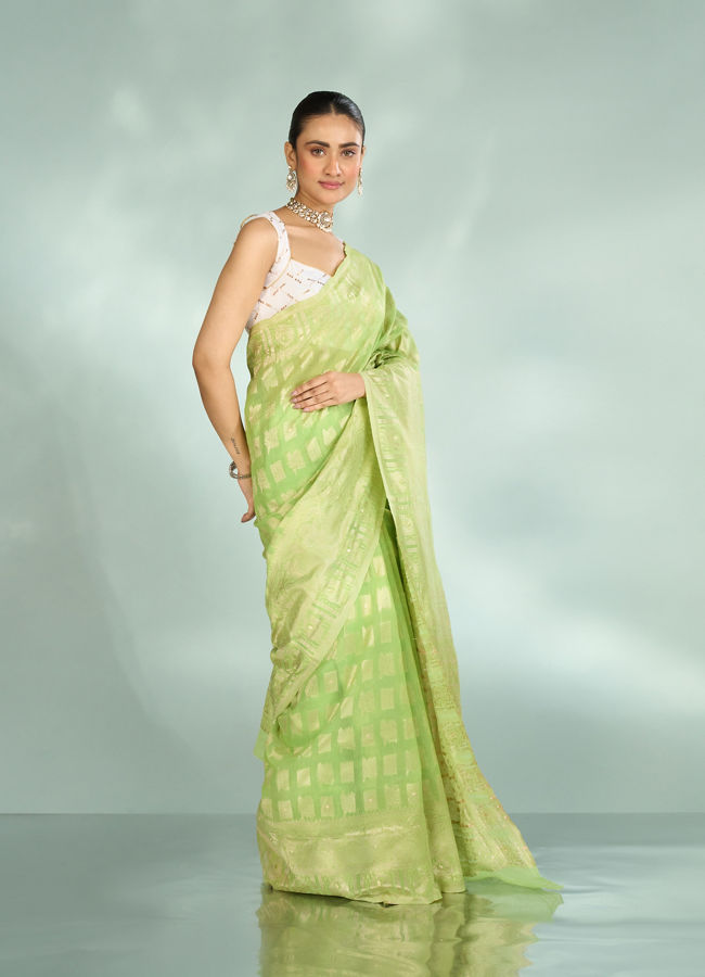 Mohey Women Pista Green Festive Saree