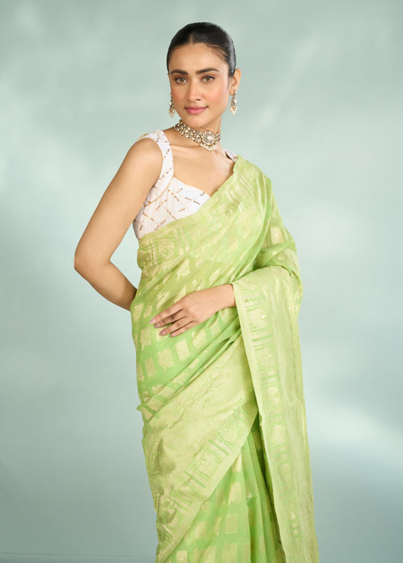 Mohey Women Pista Green Festive Saree