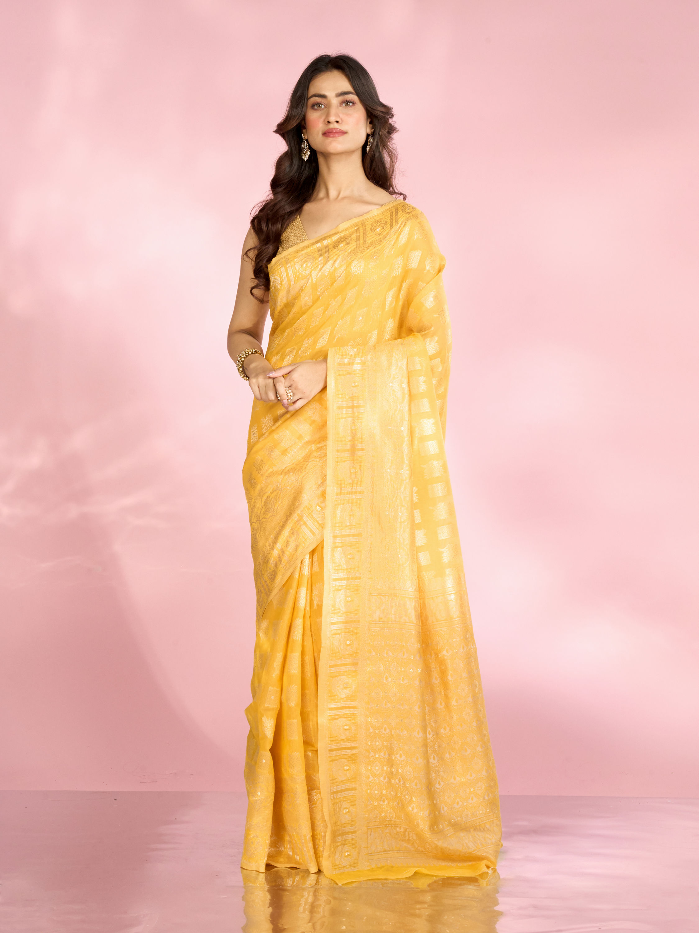 Mohey Women Sunny Yellow Elegance Saree