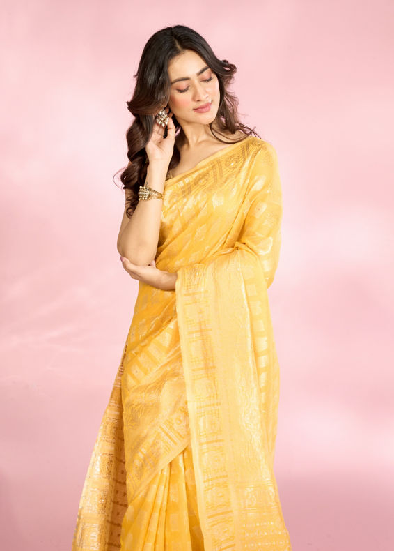Mohey Women Sunny Yellow Elegance Saree