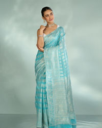 Mohey Women Luminous Light Blue Splendor Saree