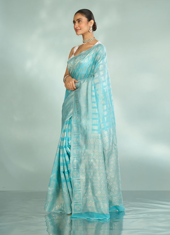 Mohey Women Luminous Light Blue Splendor Saree
