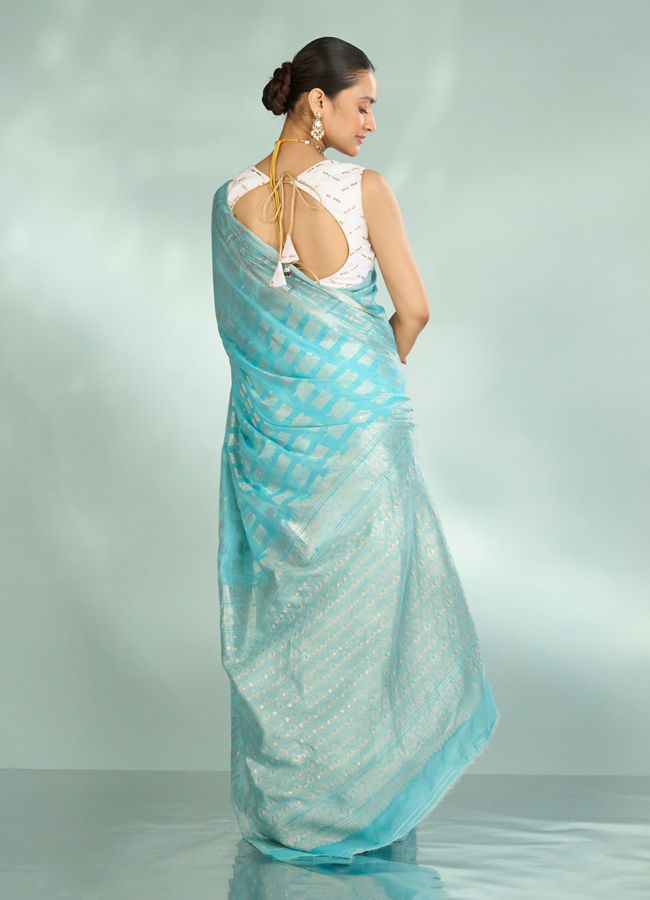 Mohey Women Luminous Light Blue Splendor Saree