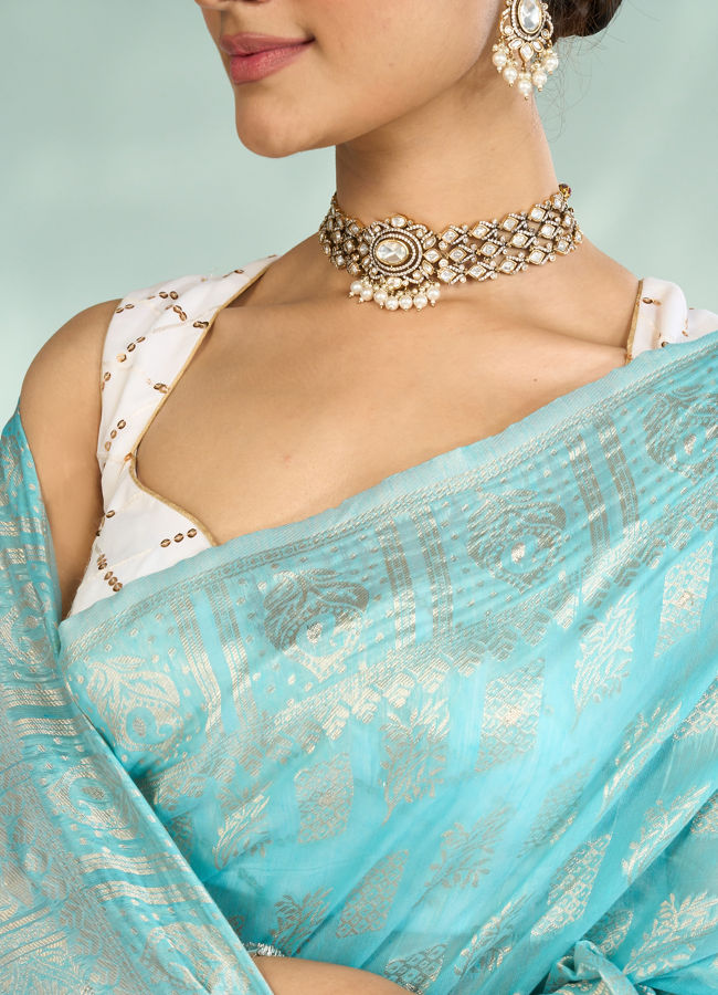 Mohey Women Luminous Light Blue Splendor Saree
