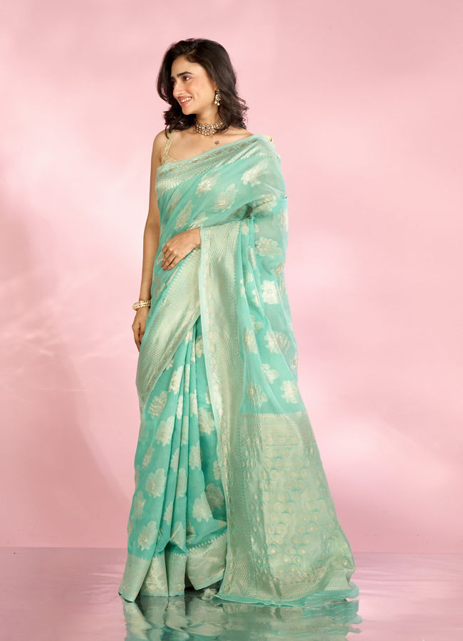 Mohey Women Sea Green Enchantress Saree