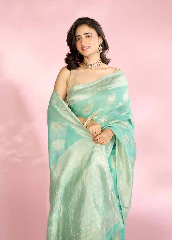 Mohey Women Sea Green Enchantress Saree
