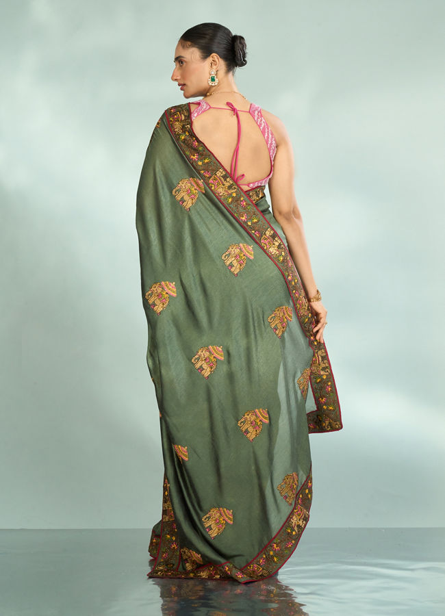 Mohey Women Pistachio Festive Elegance Saree