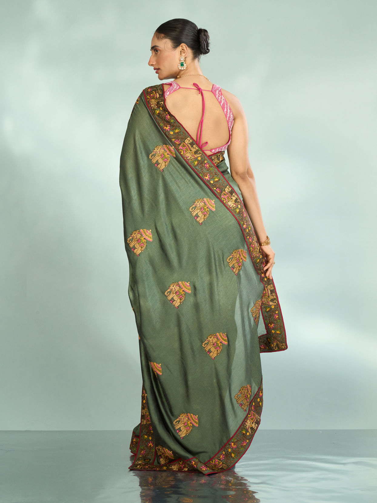 Mohey Women Pistachio Festive Elegance Saree