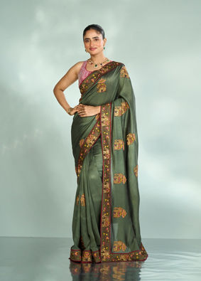 Mohey Women Pistachio Festive Elegance Saree