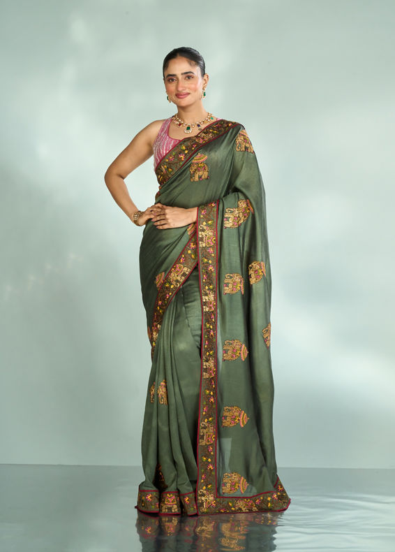 Mohey Women Pistachio Festive Elegance Saree
