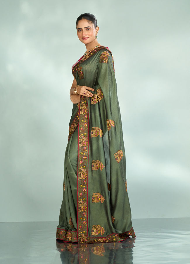 Mohey Women Pistachio Festive Elegance Saree