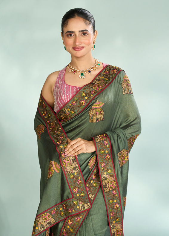 Mohey Women Pistachio Festive Elegance Saree