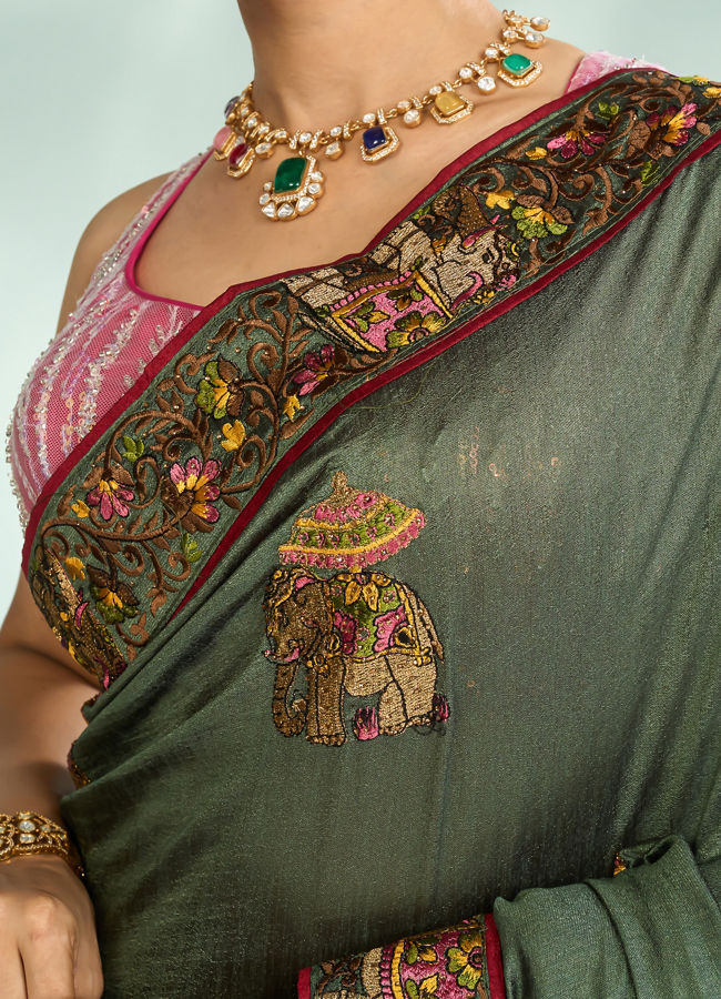 Mohey Women Pistachio Festive Elegance Saree
