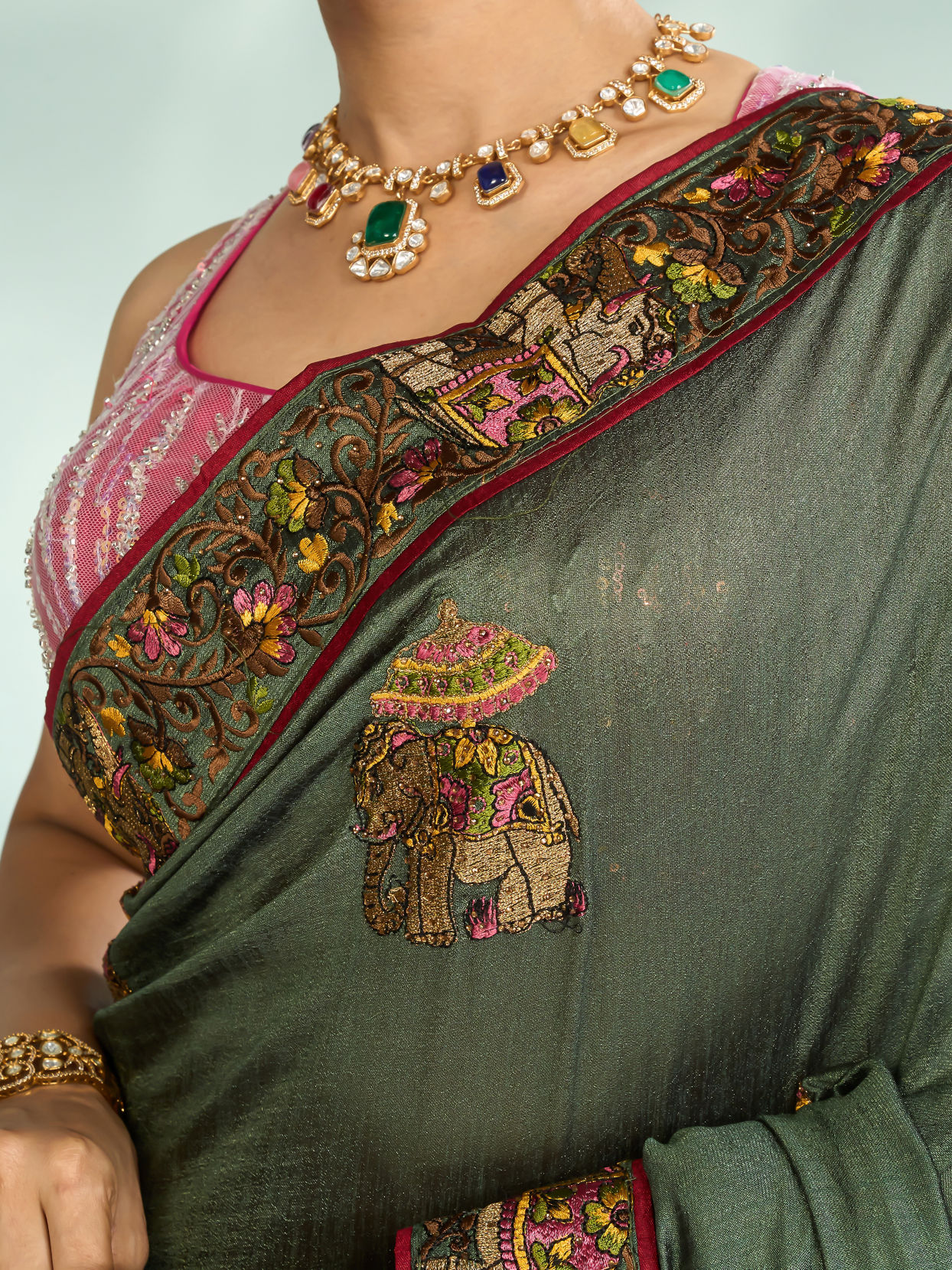 Mohey Women Pistachio Festive Elegance Saree