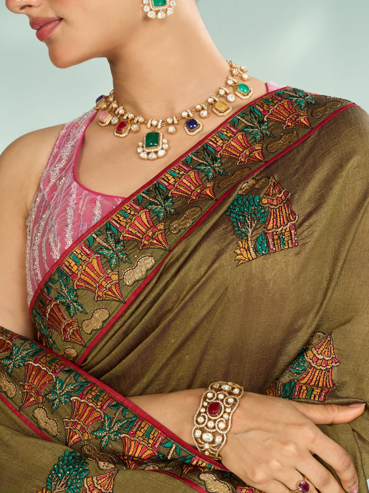 Mohey Women Emerald Radiance Saree