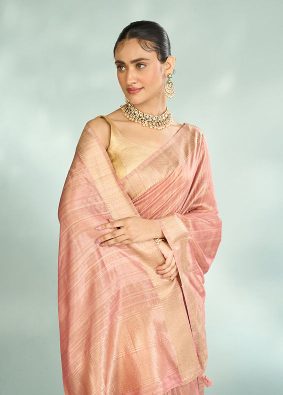 Mohey Women Elegant Pink Silk Saree