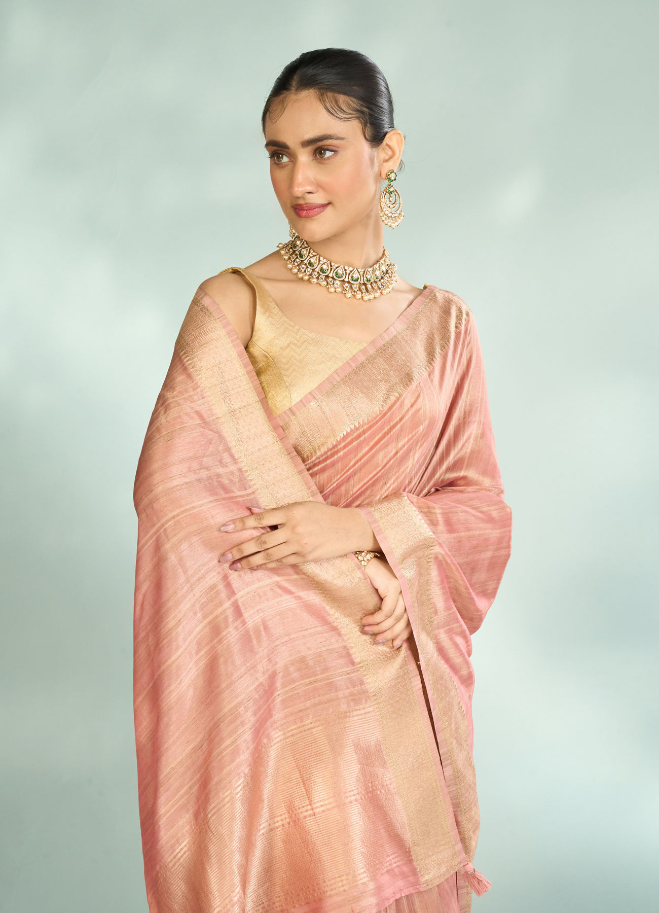 Mohey Women Elegant Pink Silk Saree