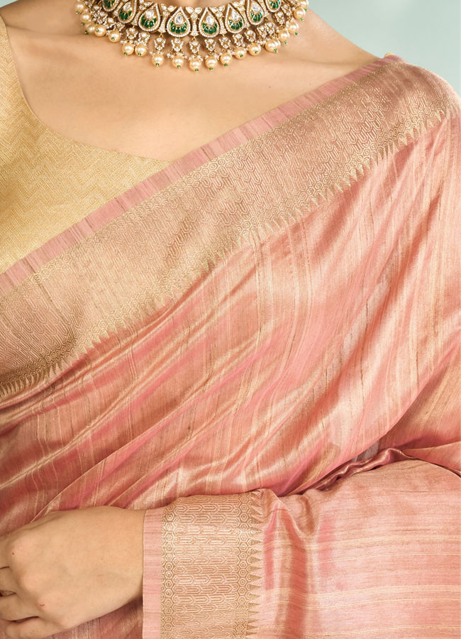Mohey Women Elegant Pink Silk Saree