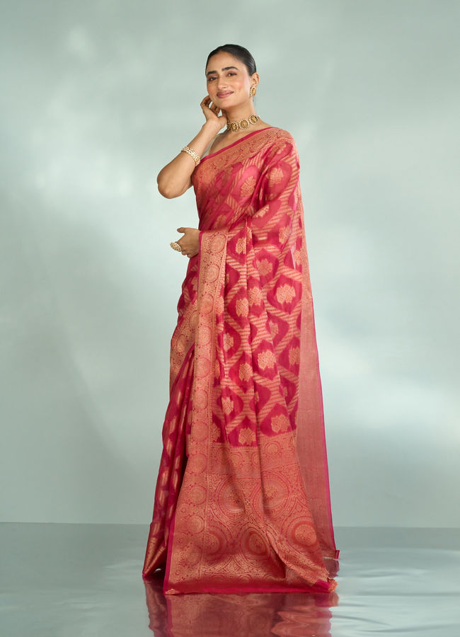 Mohey Women Pink Synthesis Silk Saree