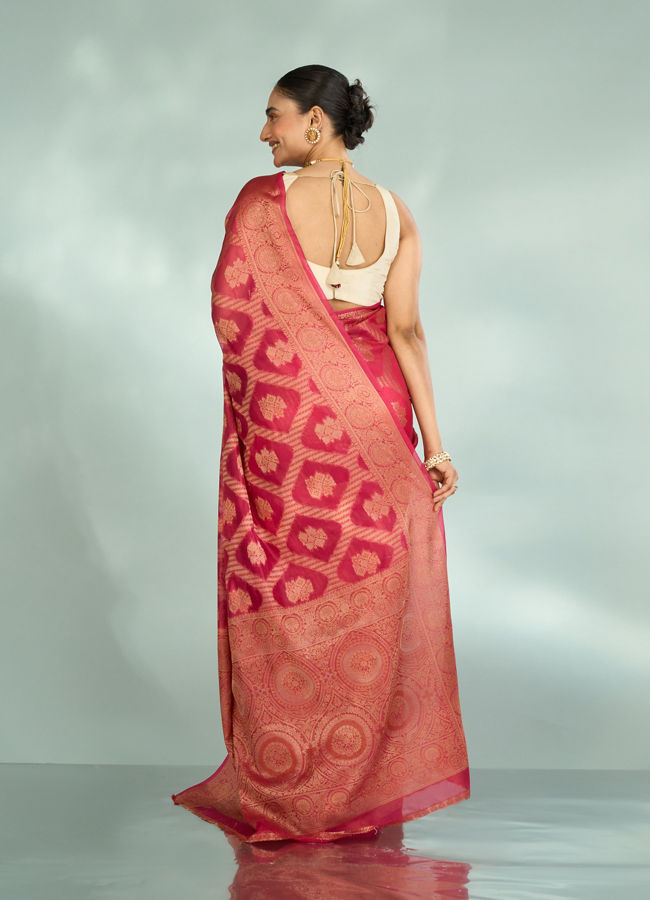 Mohey Women Pink Synthesis Silk Saree