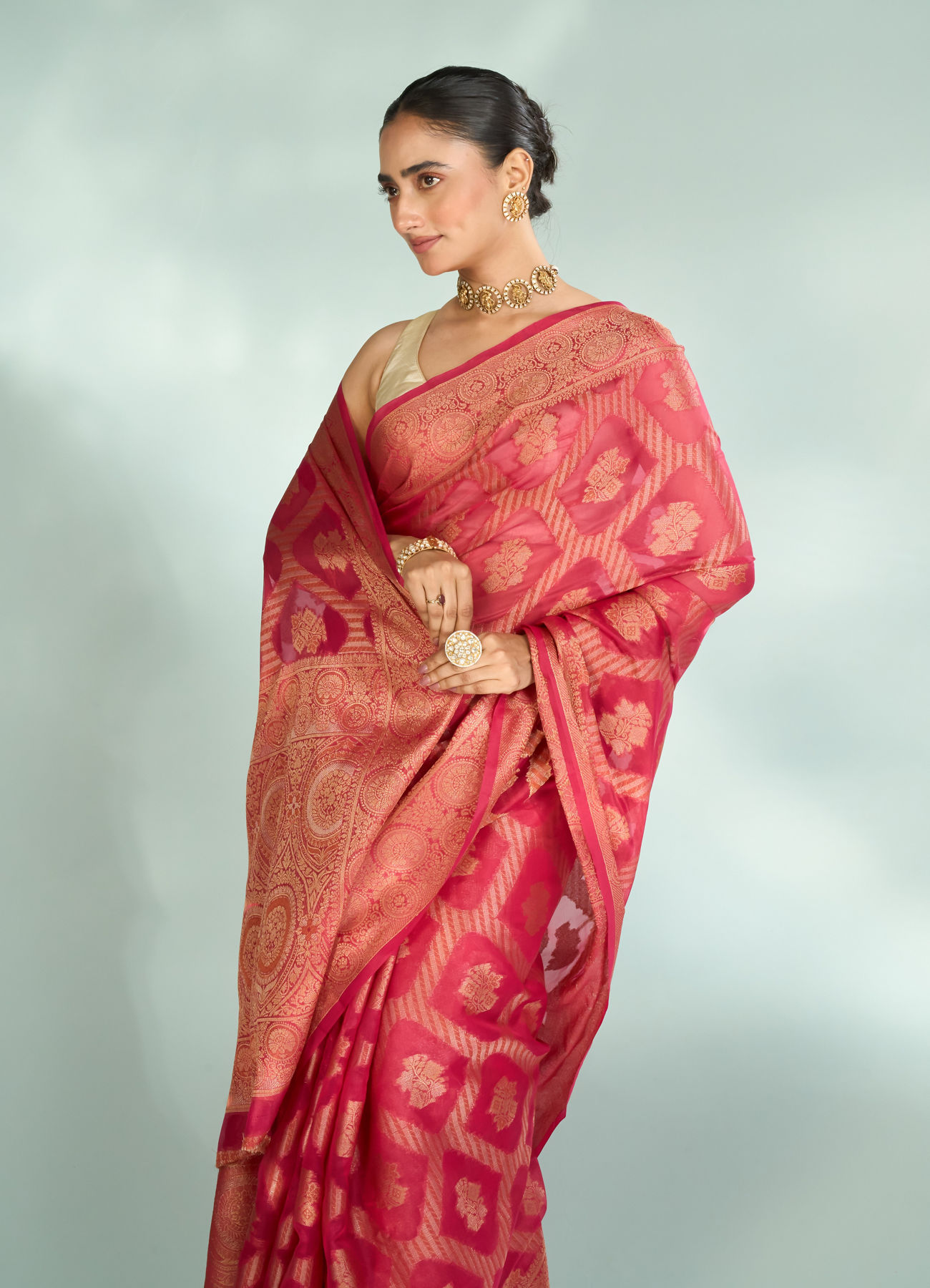 Mohey Women Pink Synthesis Silk Saree