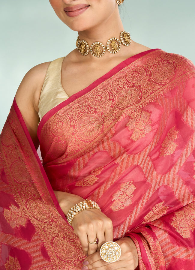 Mohey Women Pink Synthesis Silk Saree