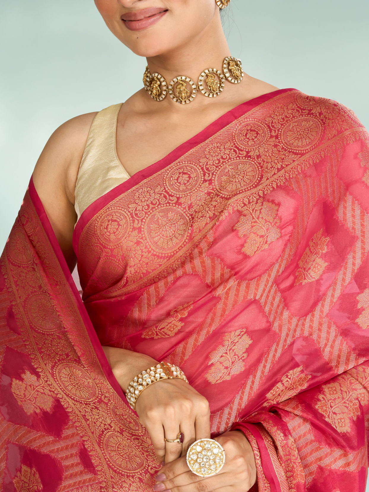 Mohey Women Pink Synthesis Silk Saree
