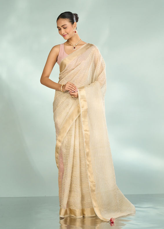 Mohey Women Elegance Unveiled Cream Banarasi Saree