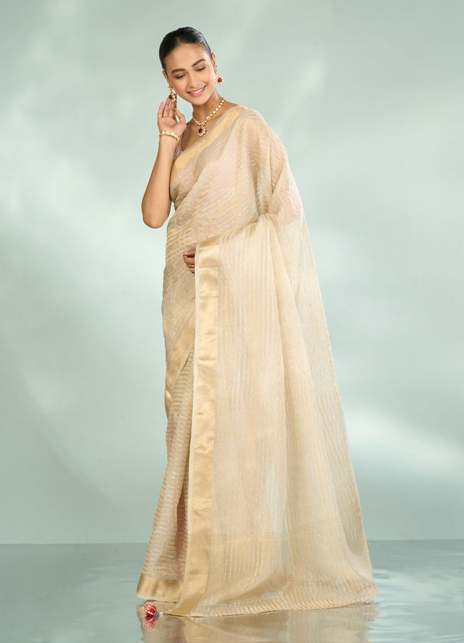 Mohey Women Elegance Unveiled Cream Banarasi Saree