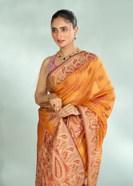 Mohey Women Mustard Yellow Festive Saree