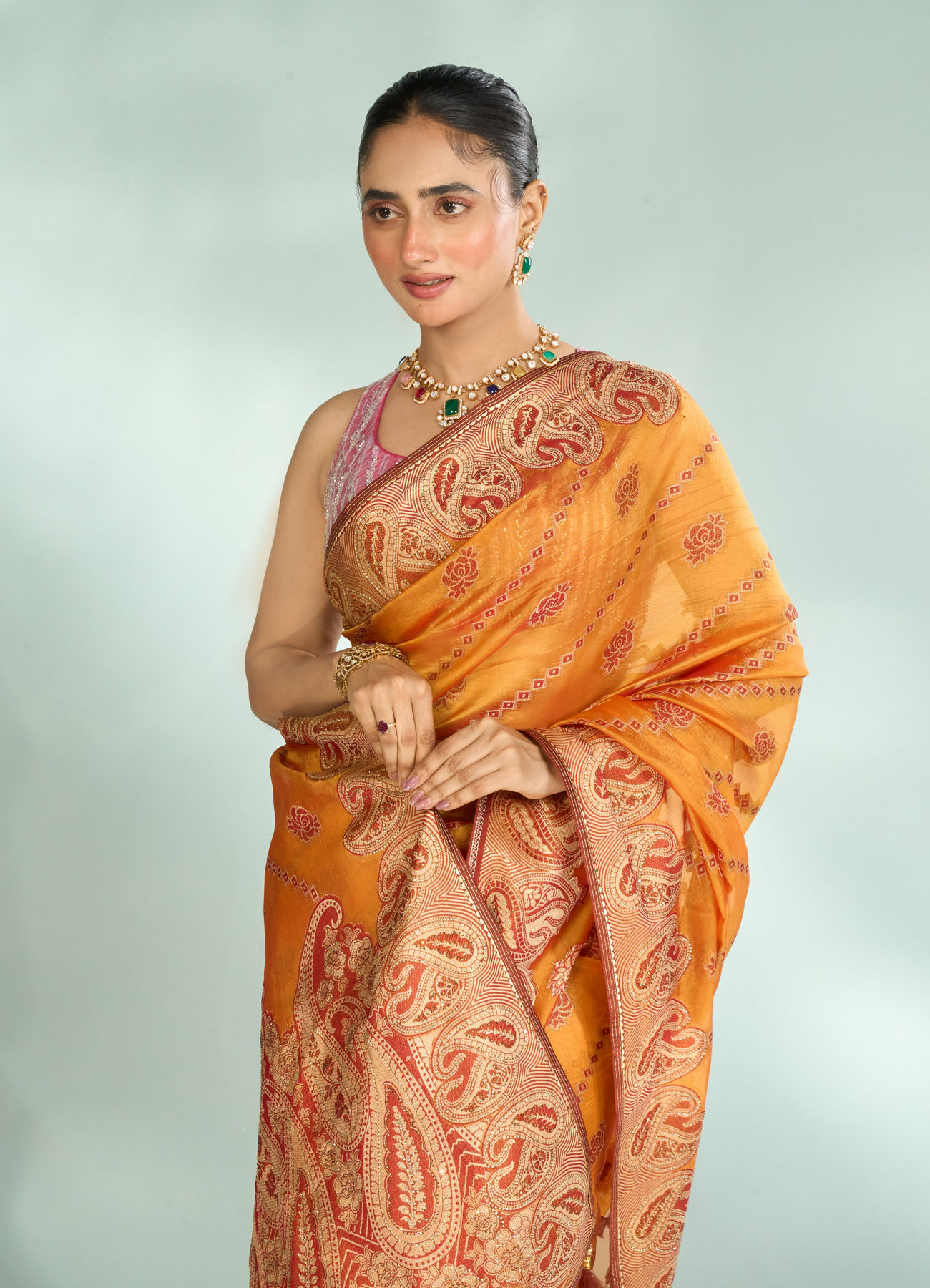 Mohey Women Mustard Yellow Festive Saree