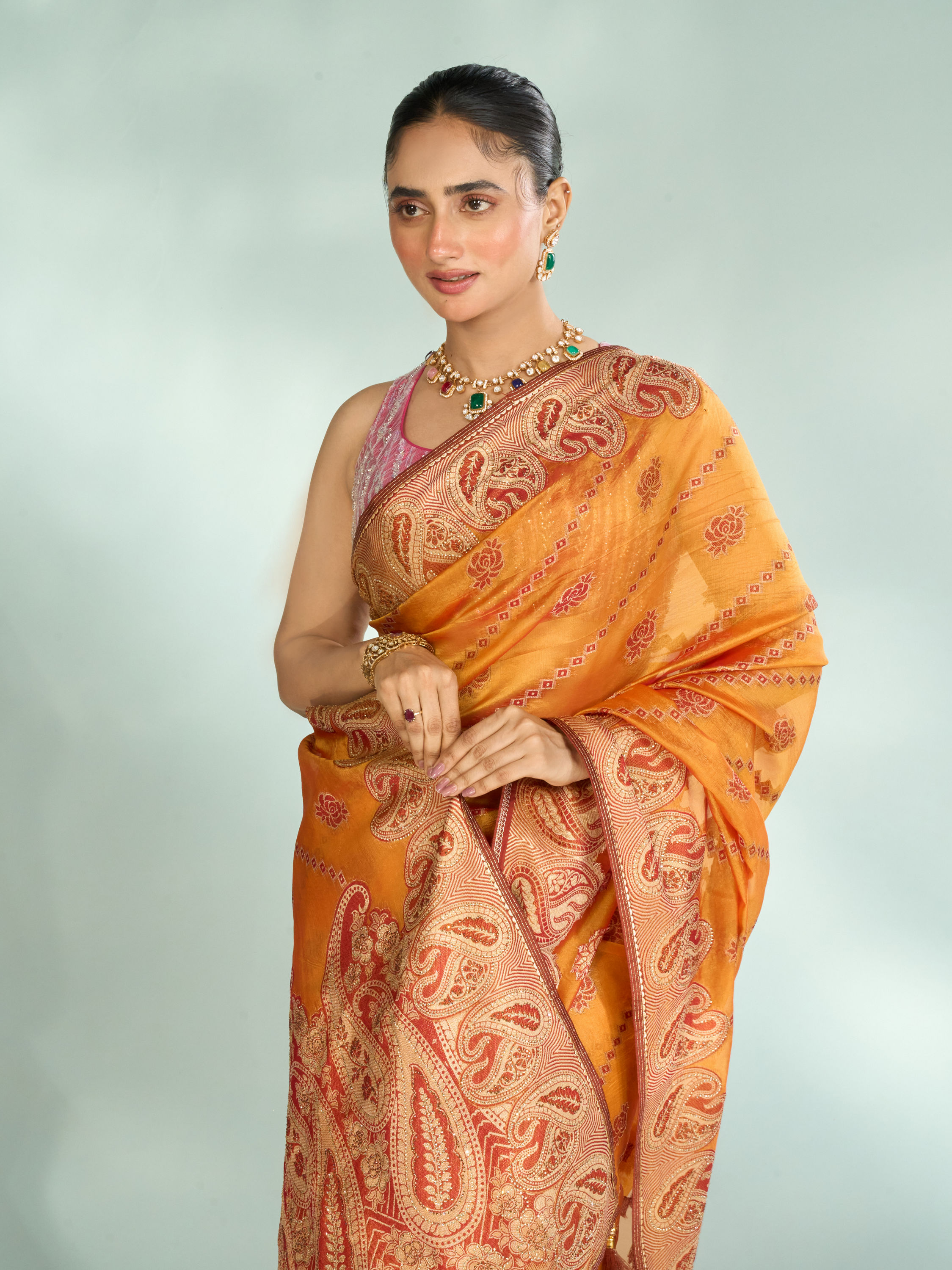 Mohey Women Mustard Yellow Festive Saree
