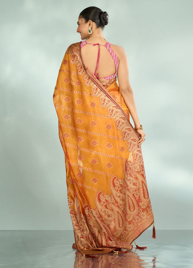 Mohey Women Mustard Yellow Festive Saree