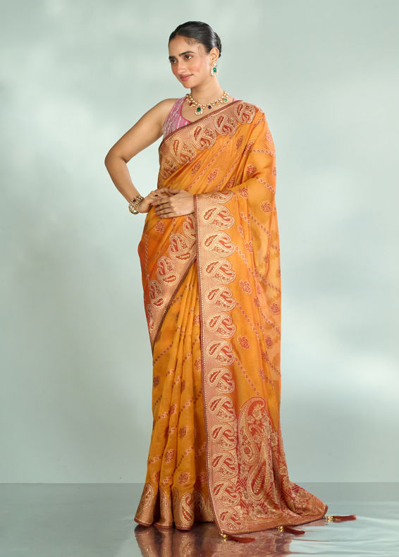 Mohey Women Mustard Yellow Festive Saree