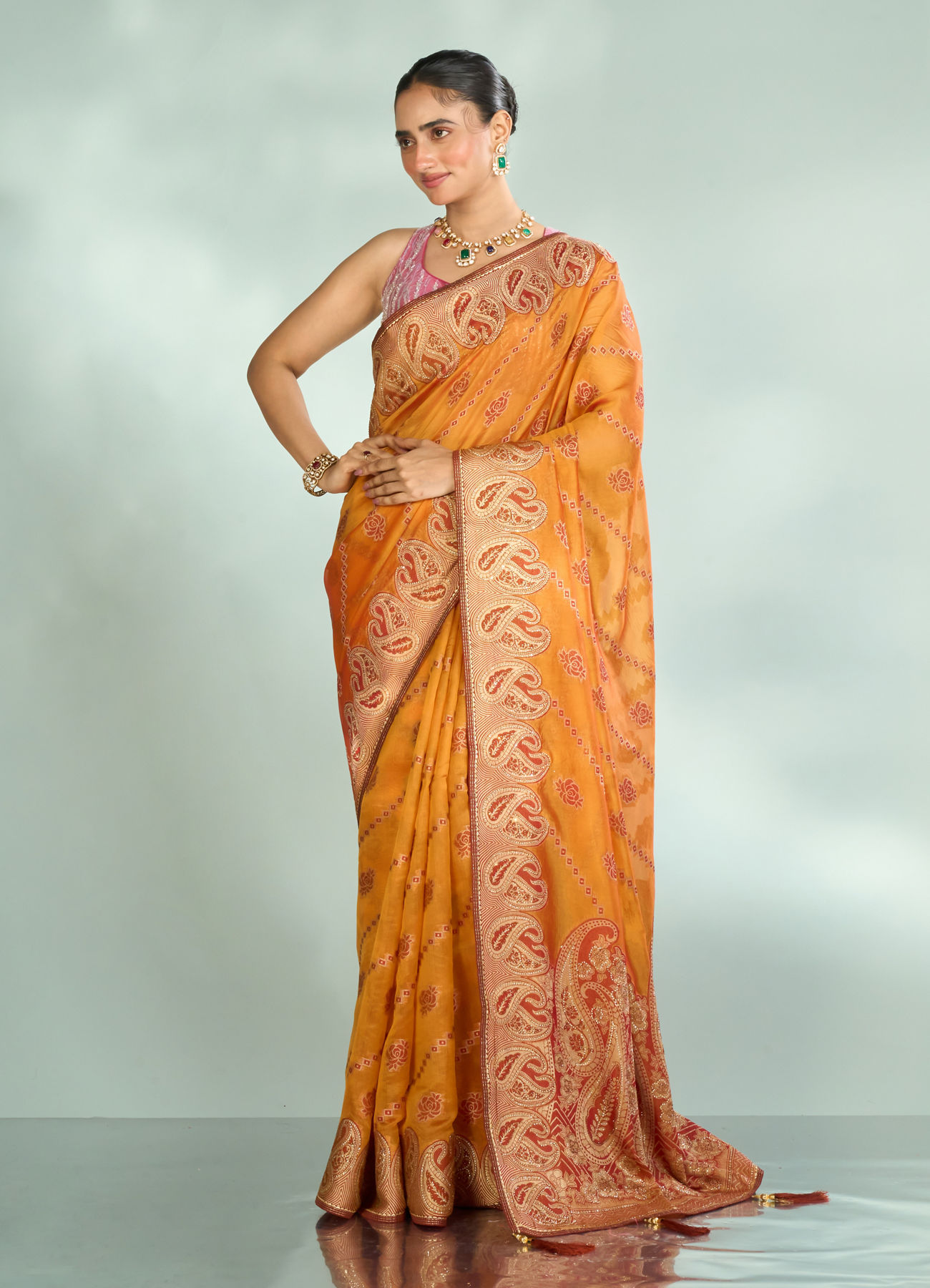 Mohey Women Mustard Yellow Festive Saree