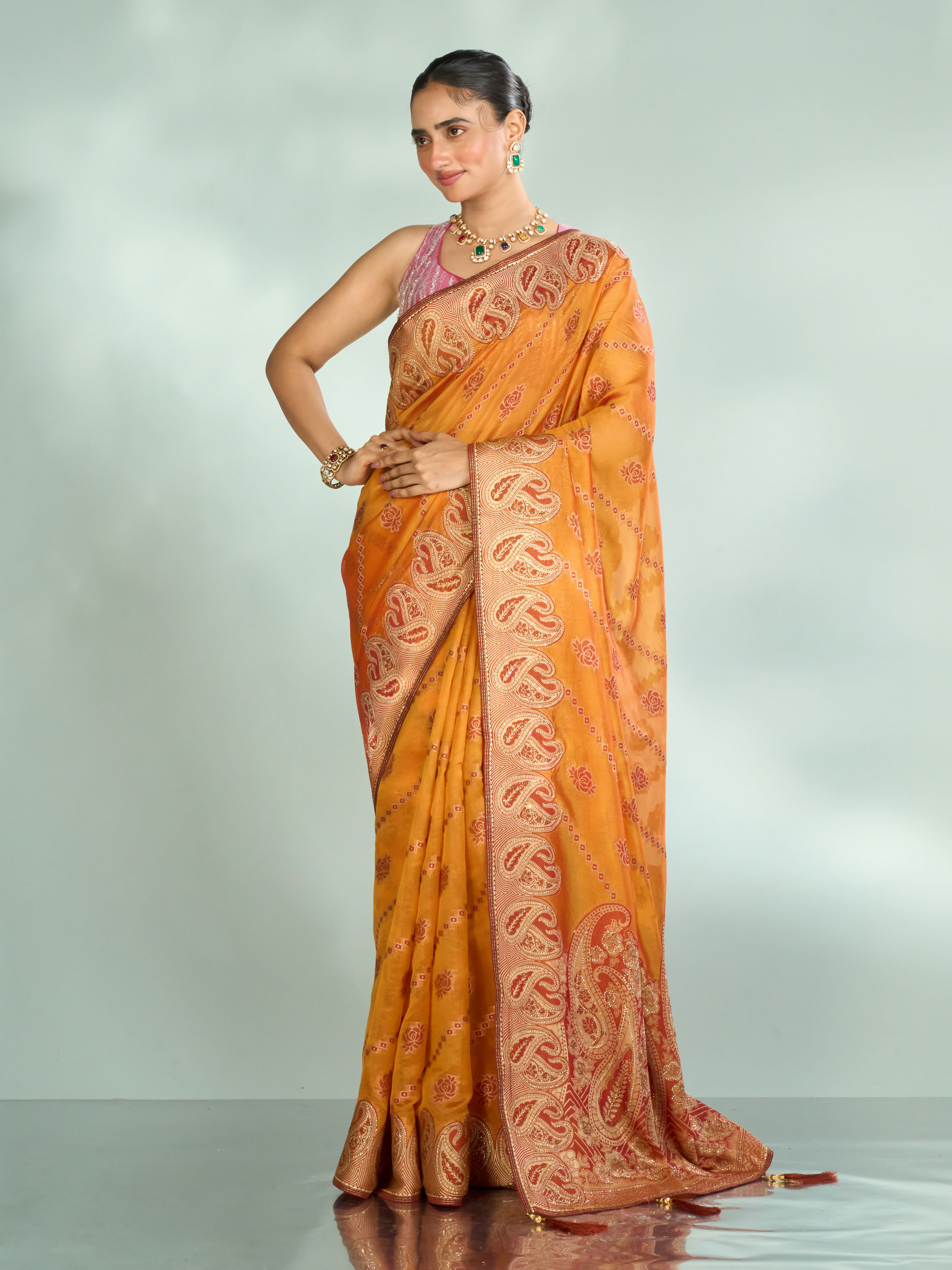 Mohey Women Mustard Yellow Festive Saree