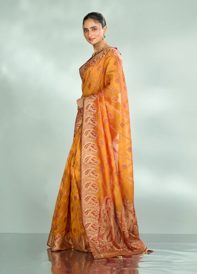 Mohey Women Mustard Yellow Festive Saree