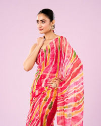 Mohey Women Elegant Pink Chiffon Saree