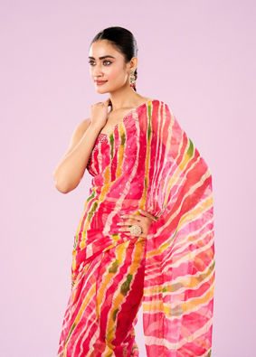 Mohey Women Elegant Pink Chiffon Saree