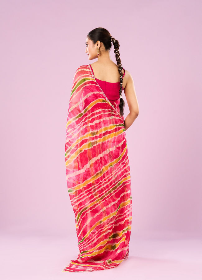 Mohey Women Elegant Pink Chiffon Saree