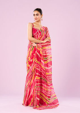 Mohey Women Elegant Pink Chiffon Saree