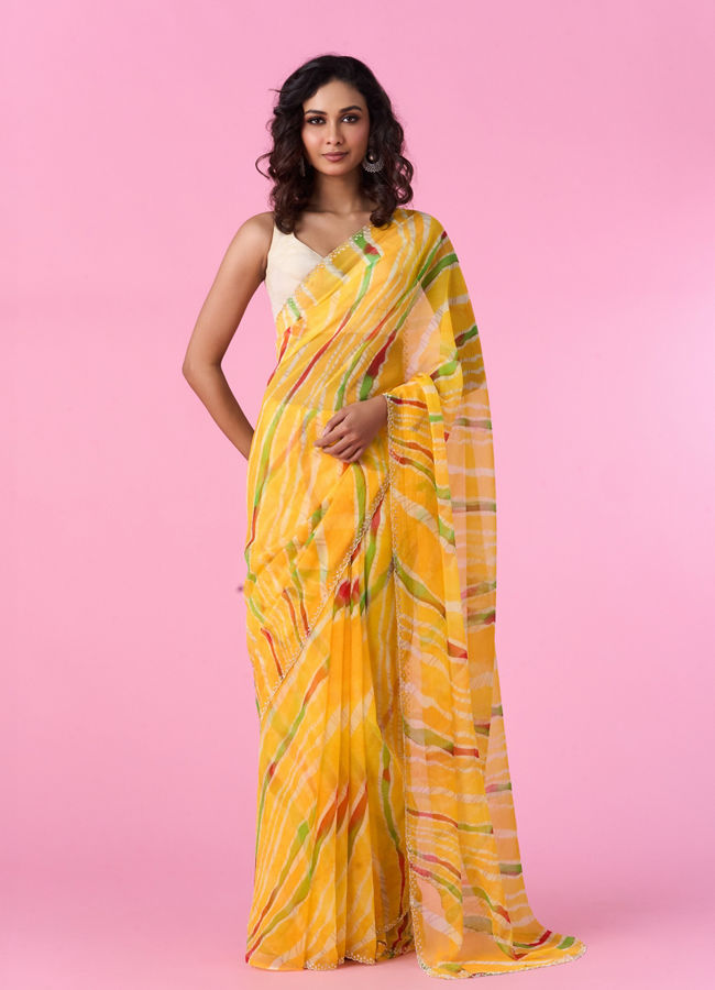 Mohey Women Mustard Yellow Chiffon Saree