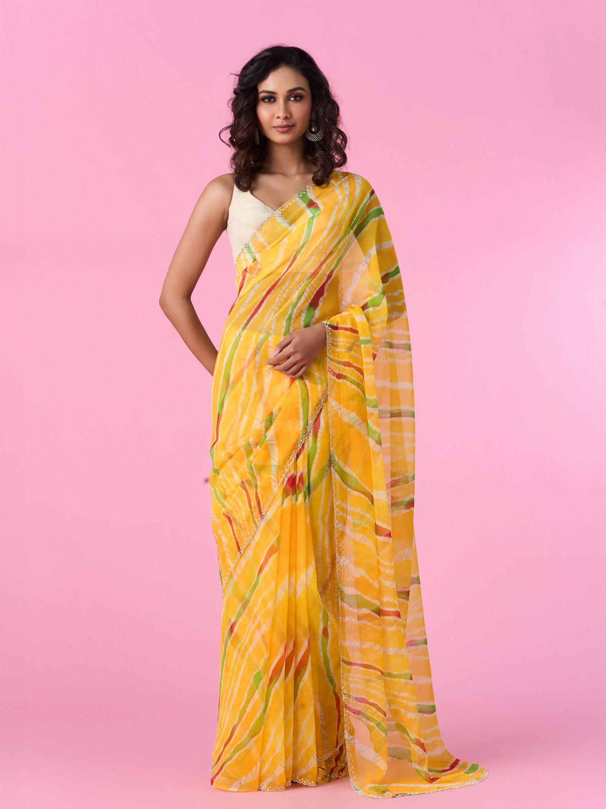 Mohey Women Mustard Yellow Chiffon Saree