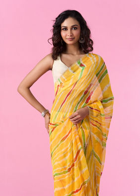 Mohey Women Mustard Yellow Chiffon Saree