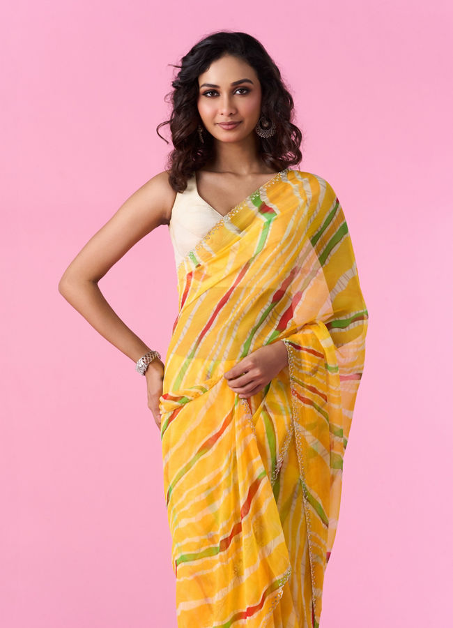 Mohey Women Mustard Yellow Chiffon Saree