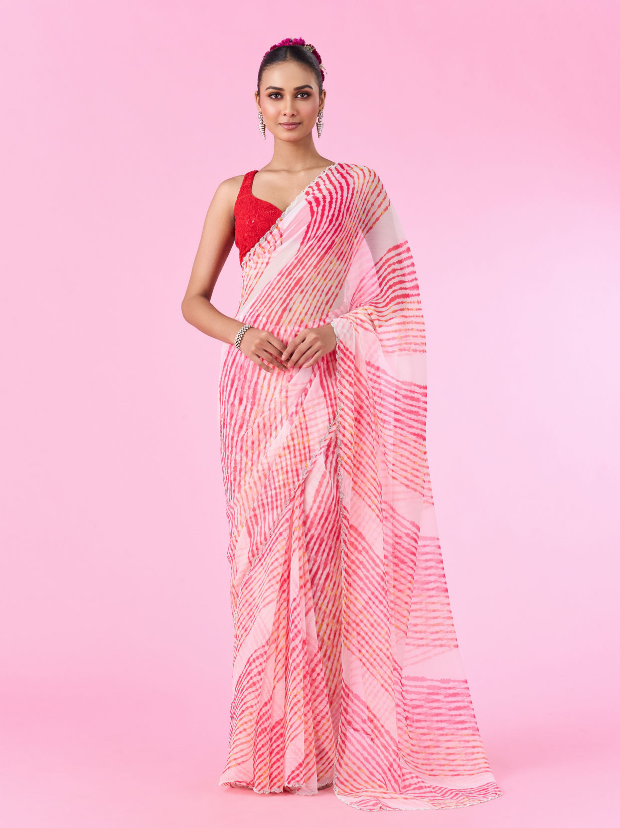 Mohey Women Radiant Rani Pink Chiffon Saree